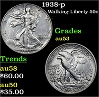 1938-p Walking Liberty 50c Grades Select AU