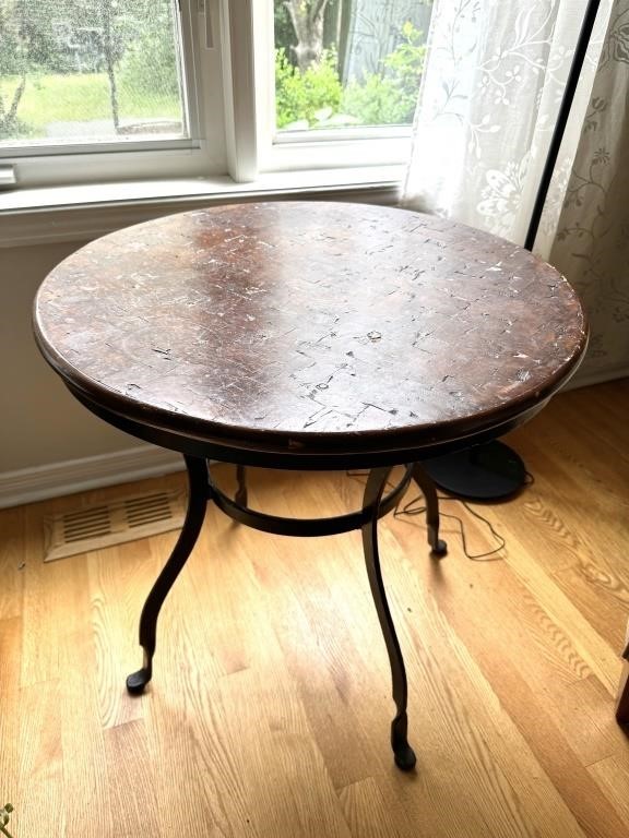 Solid Distressed Wood Table w/ Wrought Iron Legs