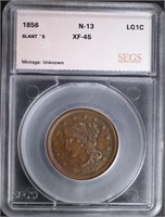 1856 LARGE CENT N-13 SEGS XF/AU