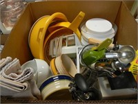 LARGE KITCHEN LOT-UTENSILS, STRAINERS, SCALE