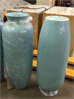 Pair Blue Ceramic 3ft tall Glazed Pots - From