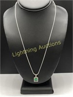 STERLING SILVER EMERALD CZ PENDANT NECKLACE