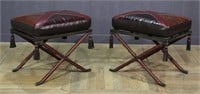 Pair Steel and Leather Curule Bench Seats