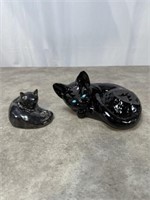 Ceramic glazed cat statue decorations, one marked