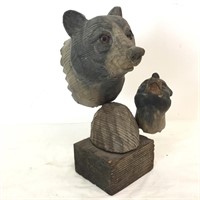 Wood Carved Bear and Cub