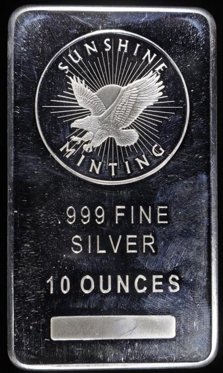 (1) 10 OZ .999 SILVER SUNSHINE MINTING BAR