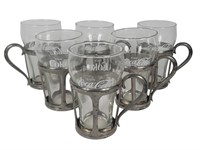 6 Coca-Cola Glasses & Metal Holders