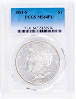 Coin 1881-S Morgan Silver Dollar,PCGS MS64PL