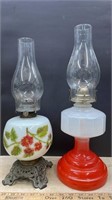 2 painted Antique Oil Lamps