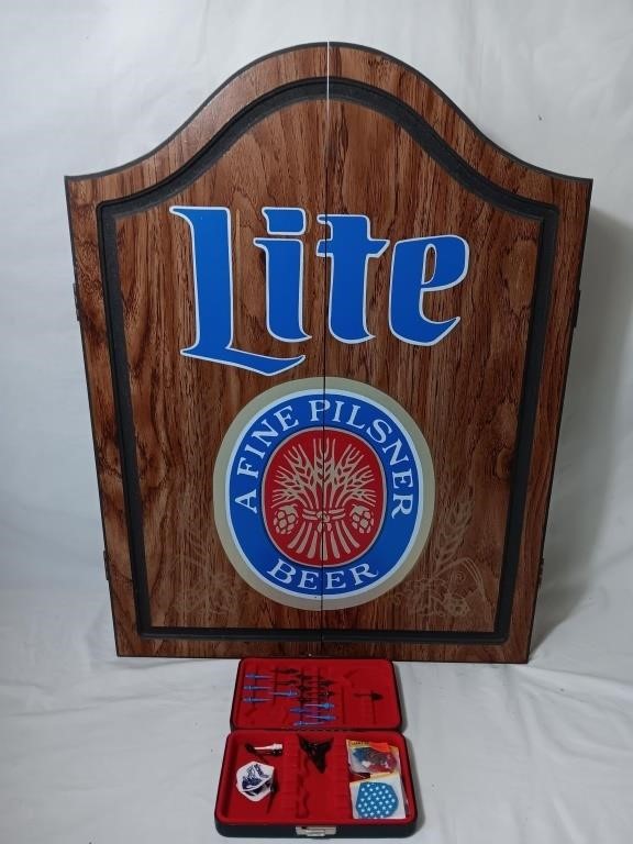 Miller Lite Dartboard Cabinet w/ Dartboard