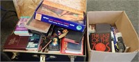 TRUNK FULL OF BOOKS & BOX OF BOOKS W/MISC REMOTES