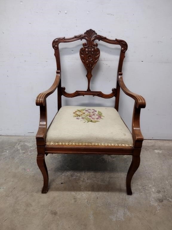 Antique Carved French Country Arm Chair