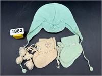 Vintage Baby Crochet Hat & 2 Booties
