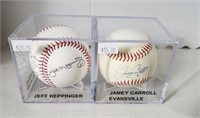 (2) Signed Baseballs with Case - Jeff Keppinger &