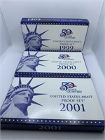 UNITED STATES MINT PROOF SETS 1999, 2000, 2001