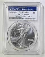 2021- (W) TYPE 2 AMERICAN SILVER EAGLE  PCGS MS-69