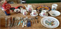 Childrens dishes, flatware, tea set