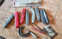 Box knives, Micrometer, glass cutter, blades