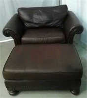 Bernhardt Brown Leather Chair & Ottoman
