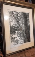 CHARCOAL SKETCHED ART HEDGE RUN SIGNED