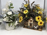 -2 floral arrangements, one in ceramic pot with