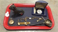 Cast Iron Bank, Pocket Watch, and other items