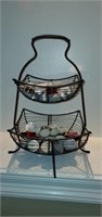 Black Two Tier Basket with Tea Light Candles