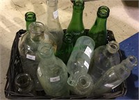 Basket lot of old bottles, 12 different bottles,