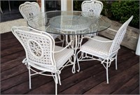 Wrought Iron & Wicker Patio Table with Glass Top
