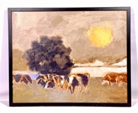 Don Rees oil painting - Cows, 24" x 30" canvas