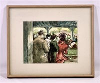 Signed watercolor, "Racetrack" 11" x 14" sight