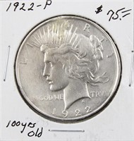 1922-P Silver Peace Dollar Coin 100 Yrs Old