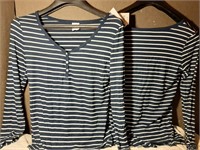 MED-WOMEN'S 2 PC STRIPED HENLY NAVY