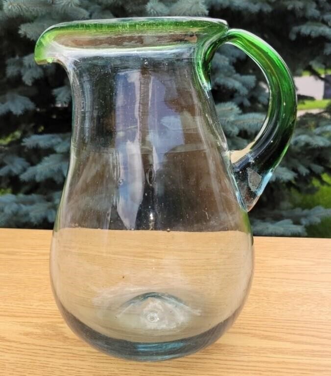 Beautiful !! Hand Blown Pitcher 10.5" x 7"