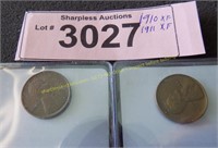 1910 XF and 1911 XF Wheat pennies