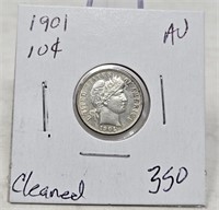 1901 Dime AU-Cleaned