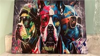 Fun street dogs canvas print on wood frame, vivid
