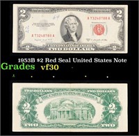 1953B $2 Red Seal United States Note Grades vf++