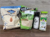 3lb bag almond flour, 4lb bag quinoa,