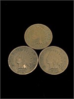 Three Antique 1C Indian Head Penny Coins - 1904,