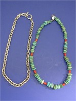 2 Necklaces-Turquoise, Silvertone