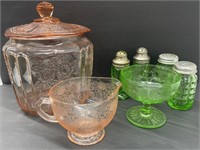 Depression Glass - Pink Cookie Jar, Creamer,