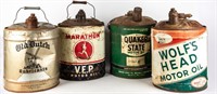 Lot of 4 Vintage 5 Gallon Oil Cans