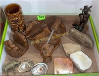 Figurines, shells, letter opener, mug, rocks