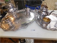 Silver Plated Large Serving Platters and Tea Set