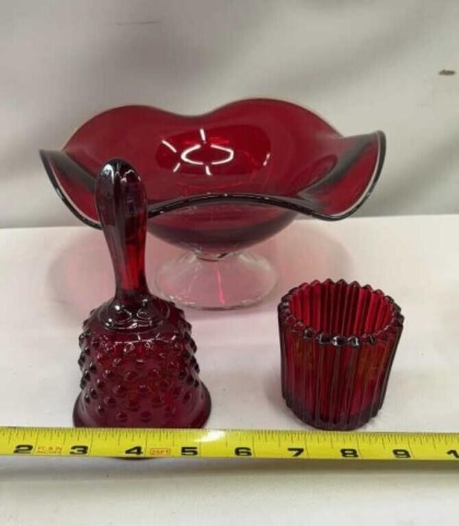 Vintage Fenton Ruby Red Hobnail Bell 5” High,