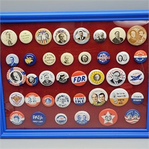 38 PRESIDENTIAL REPRODUCTION PINS WITH DISPLAY