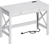 39 White Desk with USB Ports and Drawers