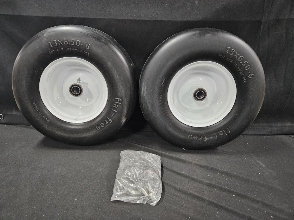 Flat free tires. 13x6.50-6. Set of 2 w/ adapter