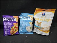 Quest tortilla style protein chips and 1 bag dog